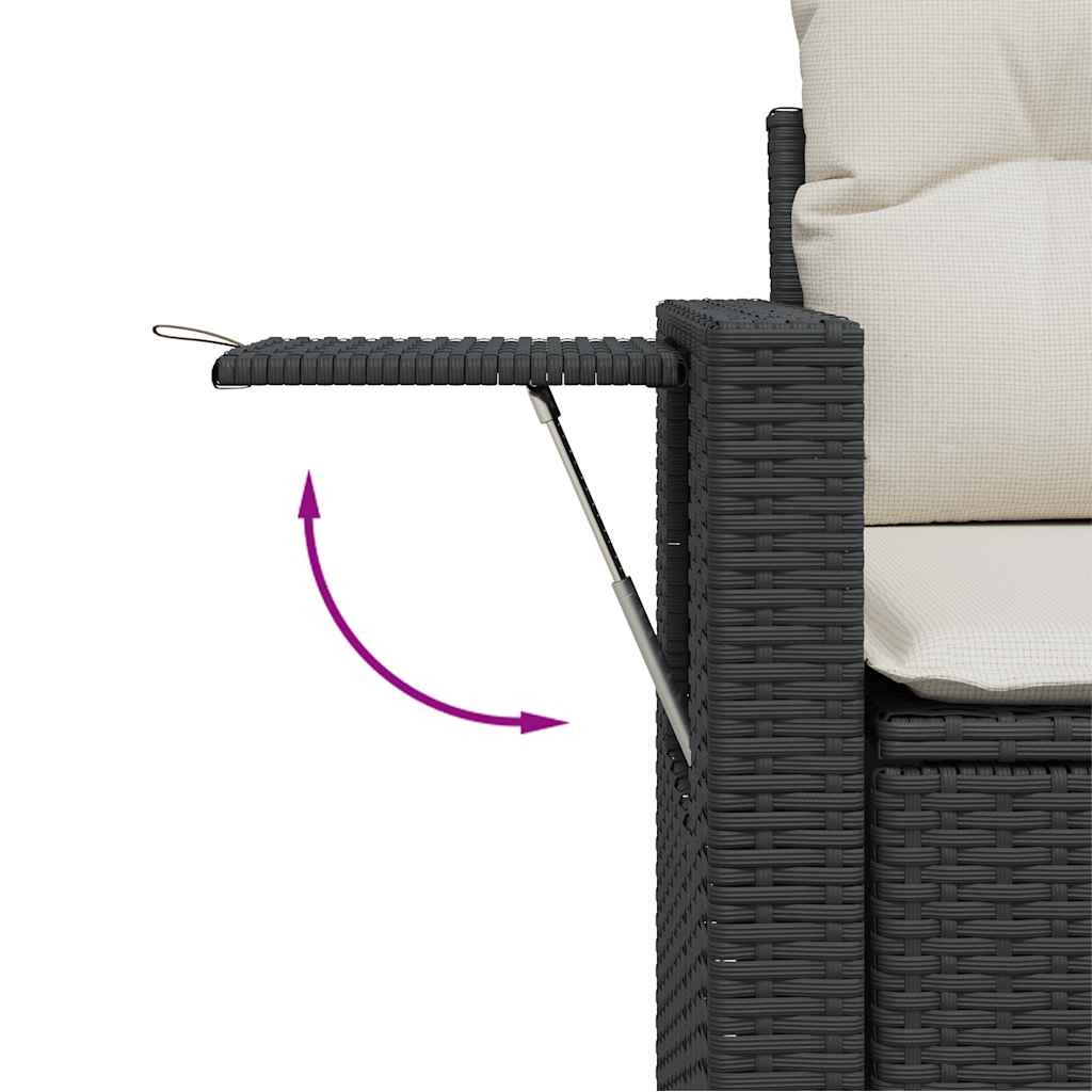 7-delige Loungeset met kussens poly rattan zwart