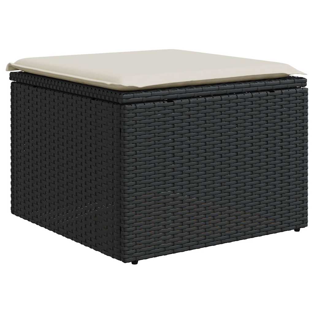 6-delige Loungeset met kussens poly rattan zwart