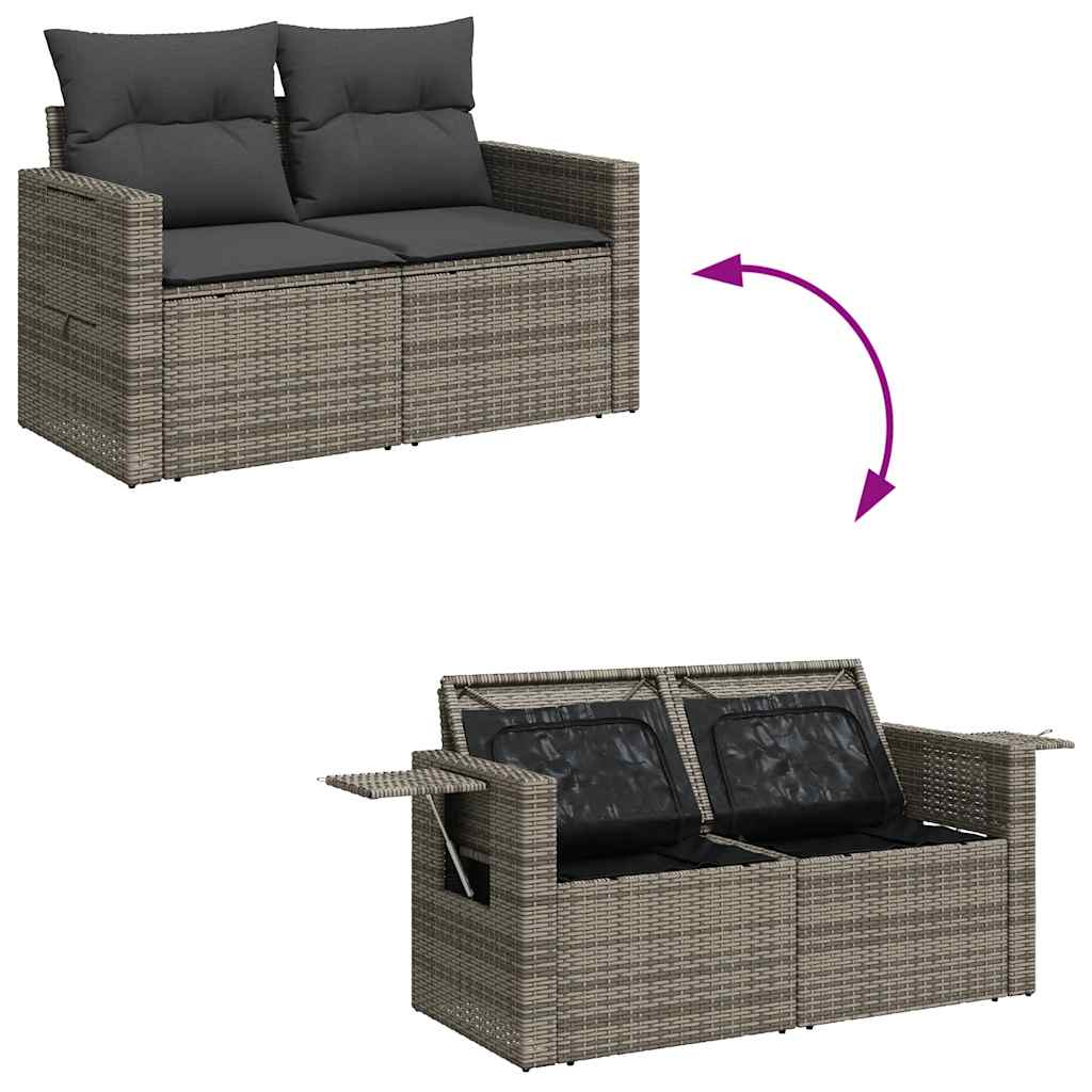 6-delige Loungeset met kussens poly rattan grijs