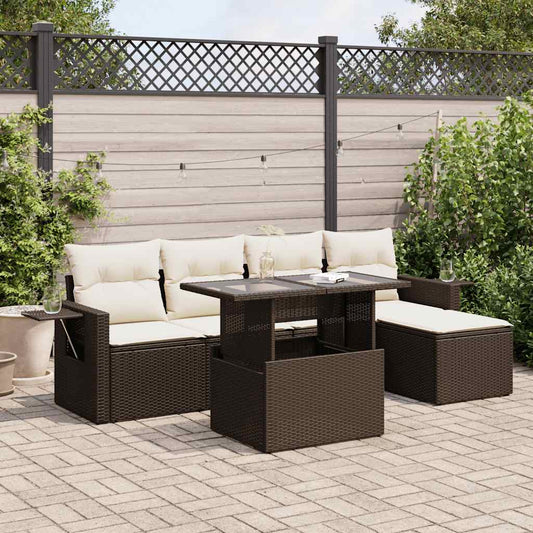 6-delige Loungeset met kussens poly rattan bruin