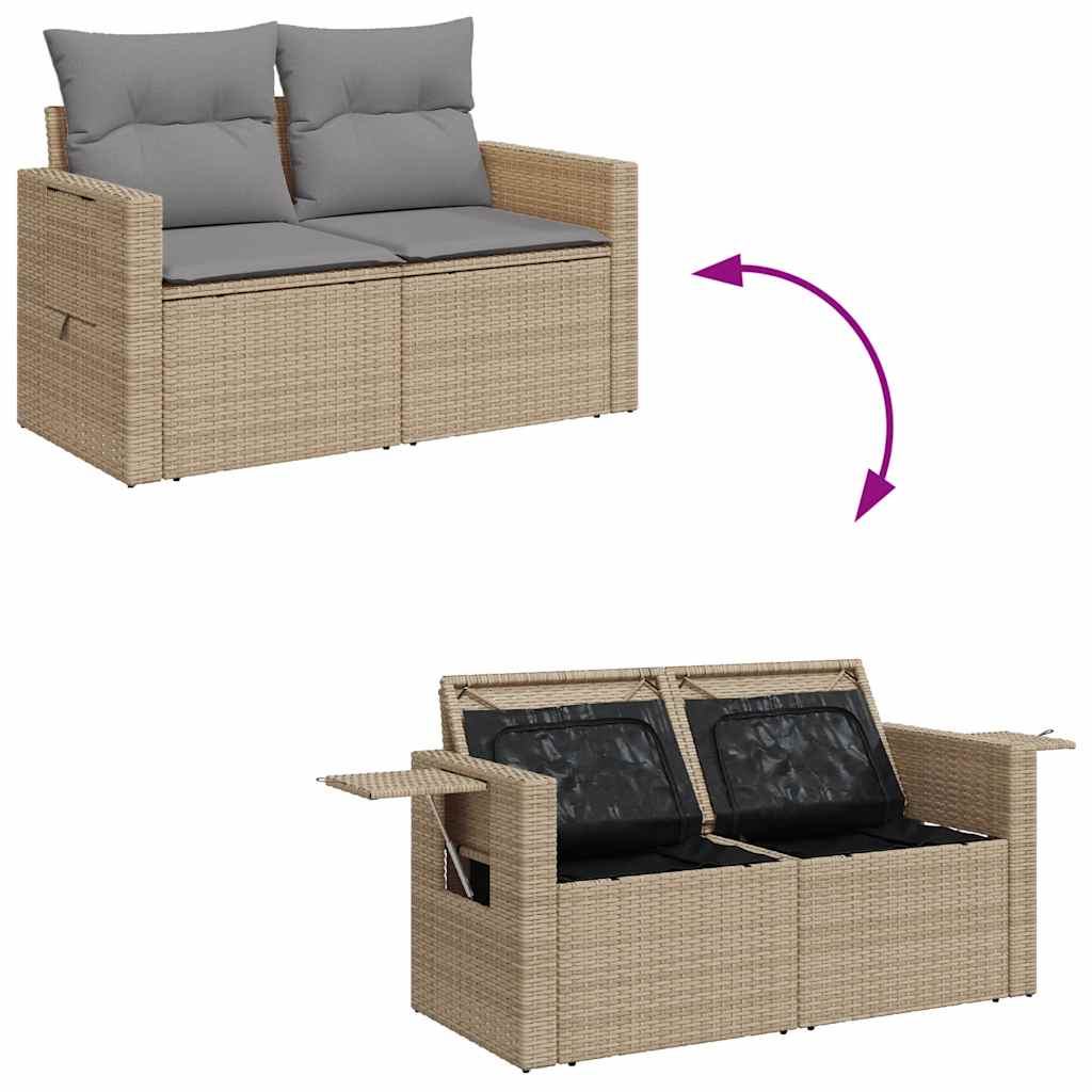 5-delige Loungeset met kussens poly rattan beige