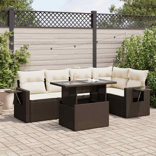 6-delige Loungeset met kussens poly rattan bruin