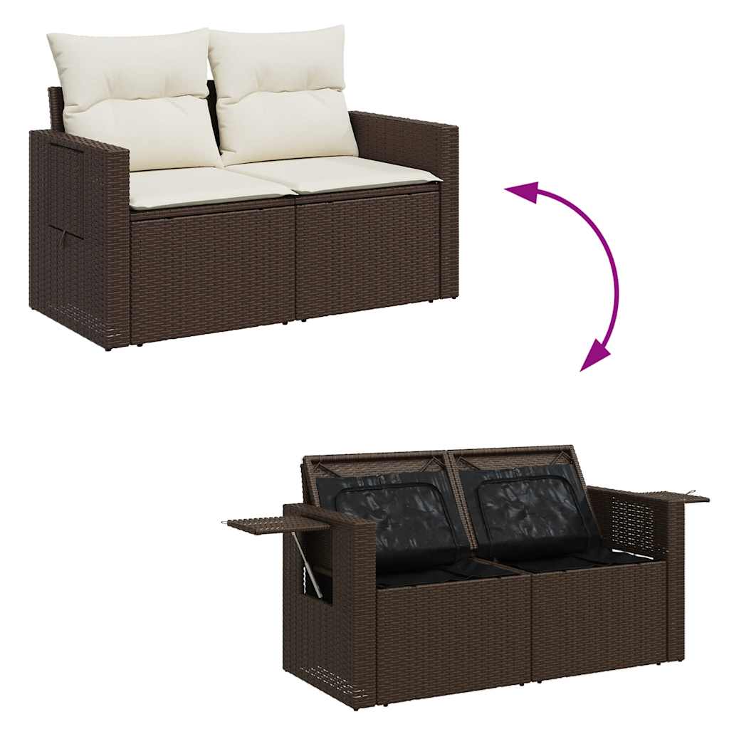 7-delige Loungeset met kussens poly rattan bruin