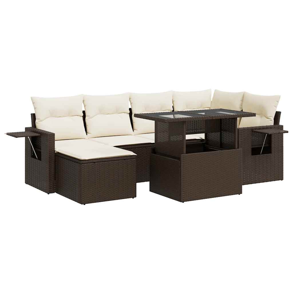 7-delige Loungeset met kussens poly rattan bruin