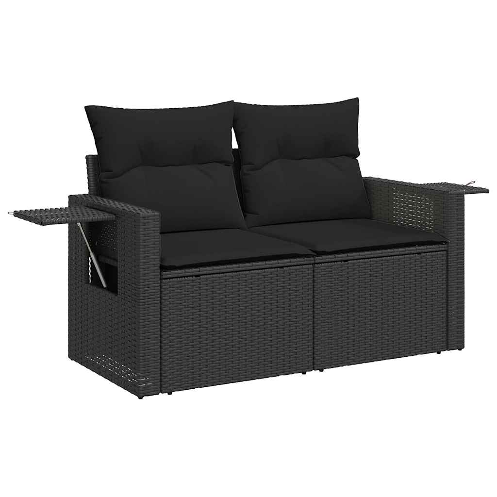 11-delige Loungeset met kussens poly rattan zwart