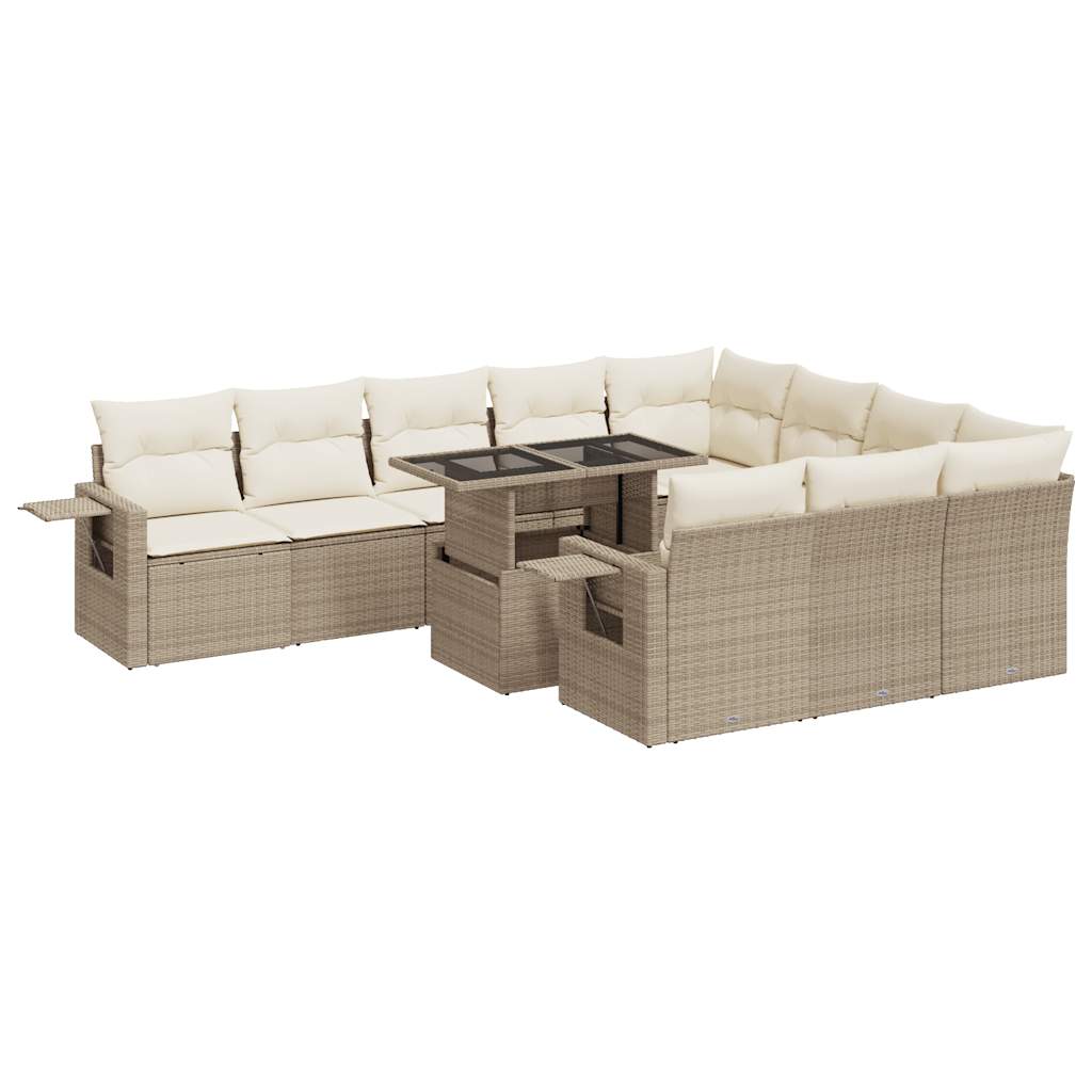 11-delige Tuinset met kussens poly rattan beige