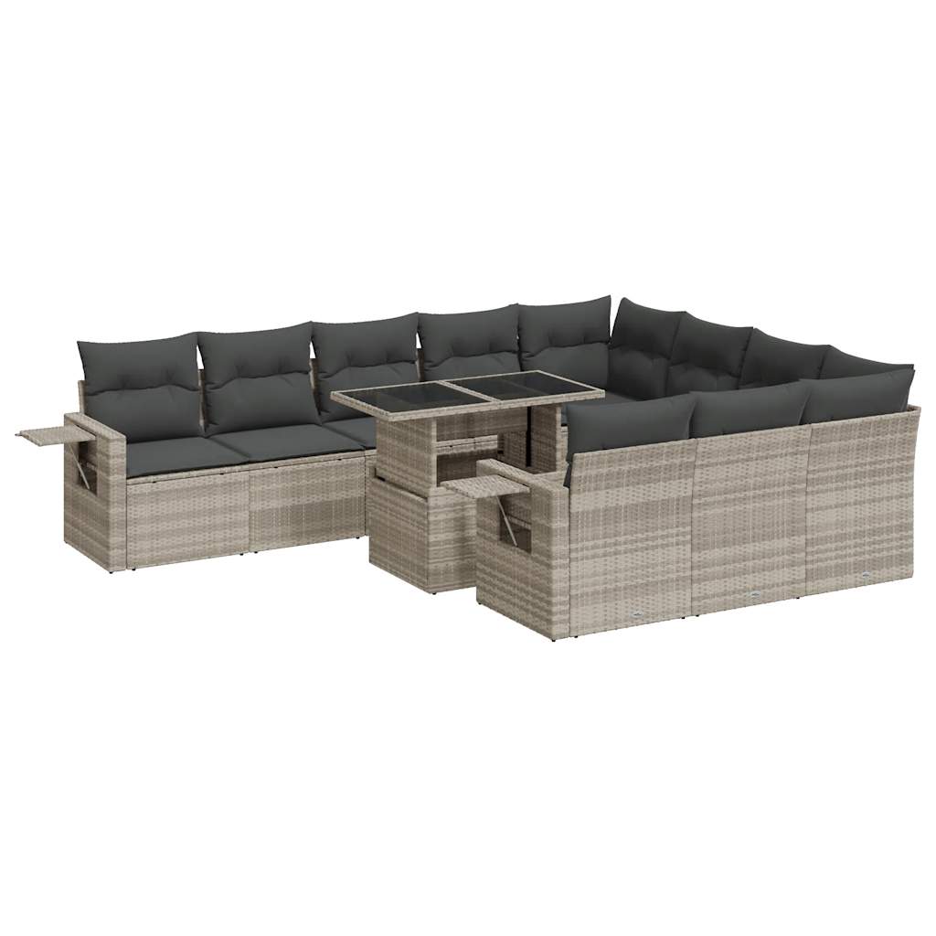 11-delige Loungeset met kussens poly rattan lichtgrijs