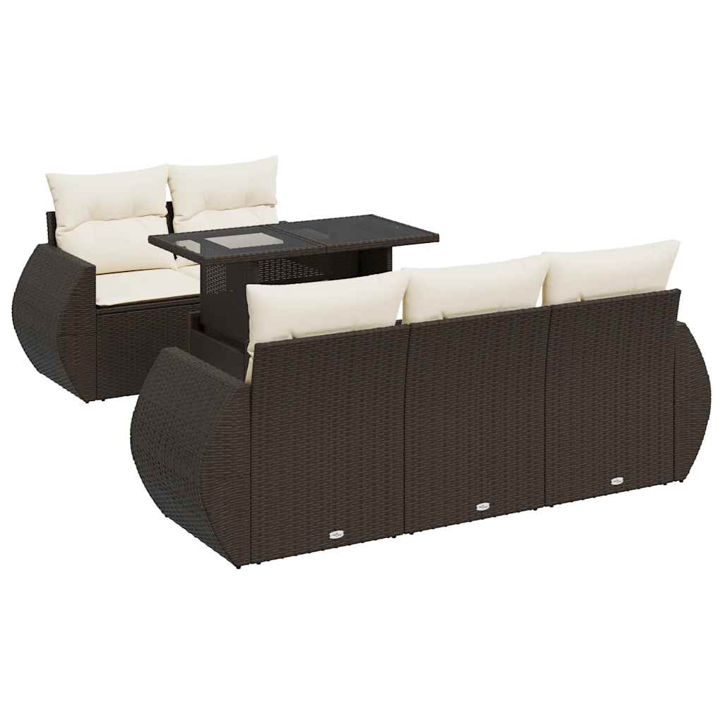 6-delige Loungeset met kussens poly rattan bruin