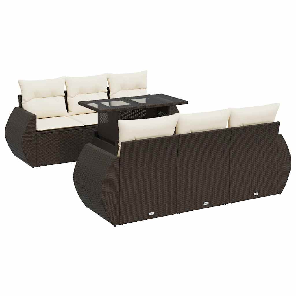 7-delige Loungeset met kussens poly rattan bruin