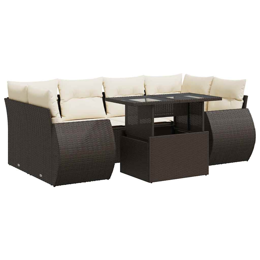 7-delige Loungeset met kussens poly rattan bruin