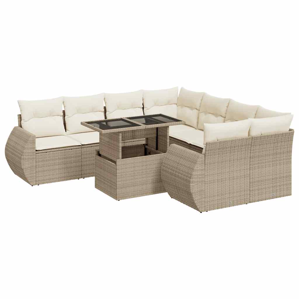 9-delige Loungeset met kussens poly rattan beige