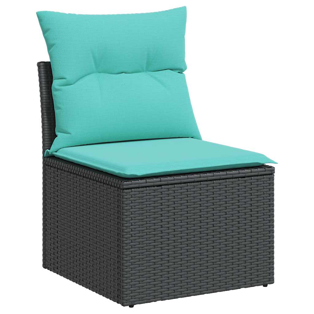 6-delige Loungeset met kussens poly rattan zwart