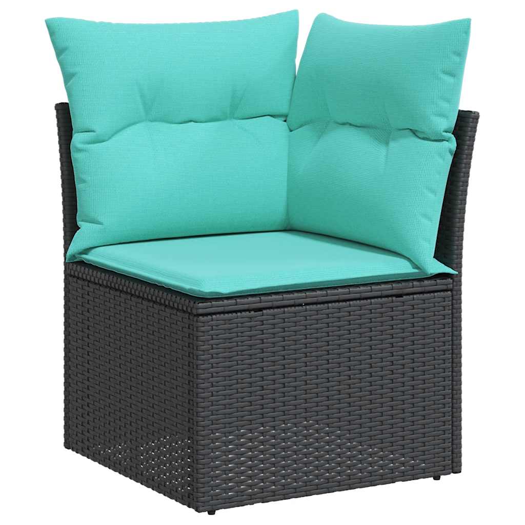 6-delige Loungeset met kussens poly rattan zwart