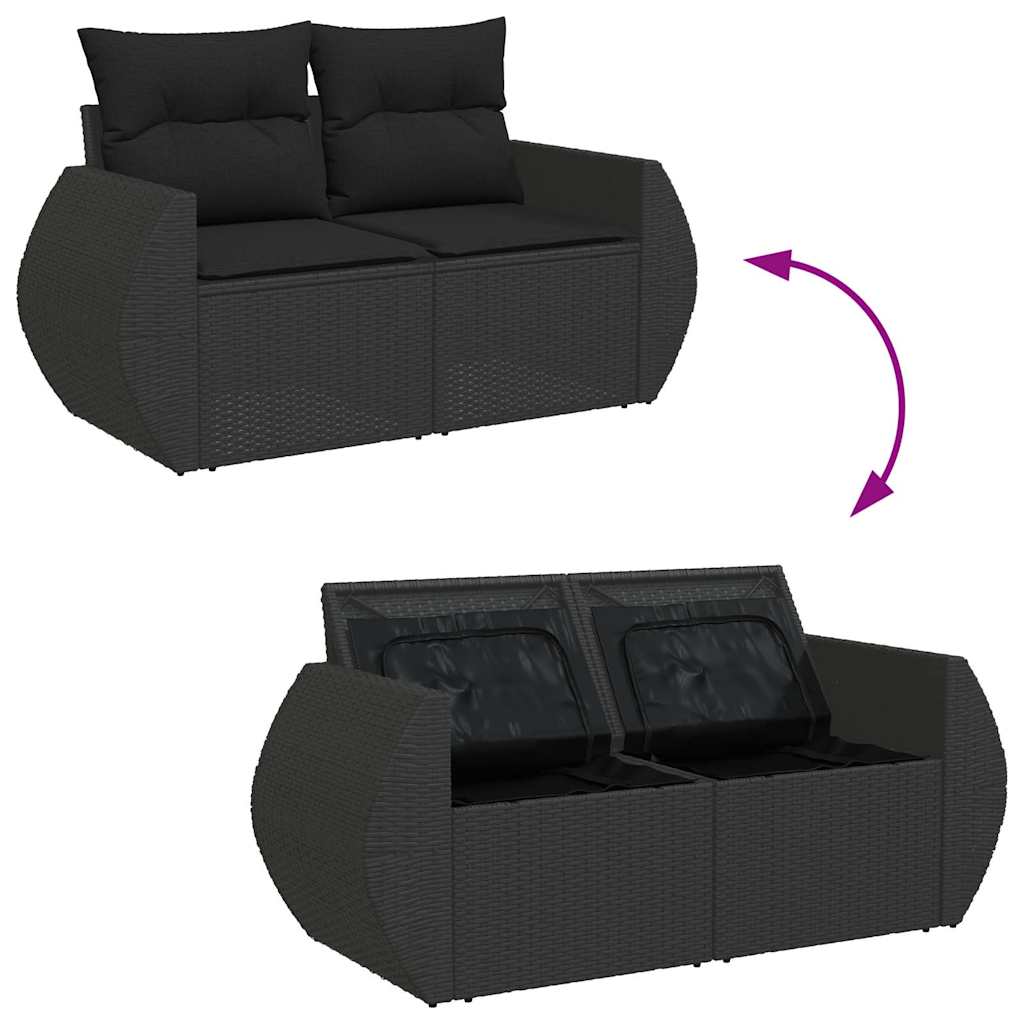 5-delige Loungeset met kussens poly rattan zwart