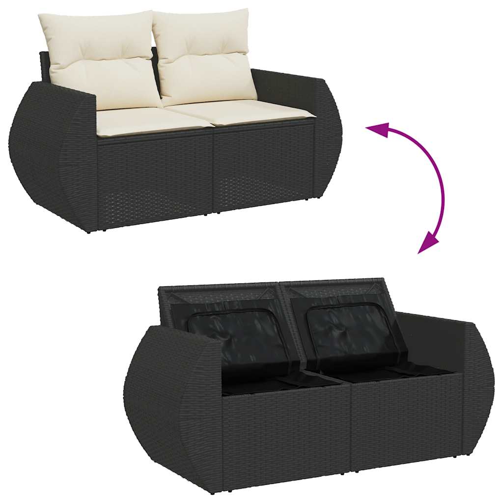 6-delige Loungeset met kussens poly rattan zwart