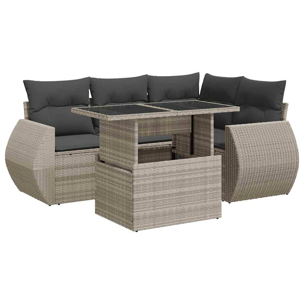 6-delige Loungeset met kussens poly rattan lichtgrijs