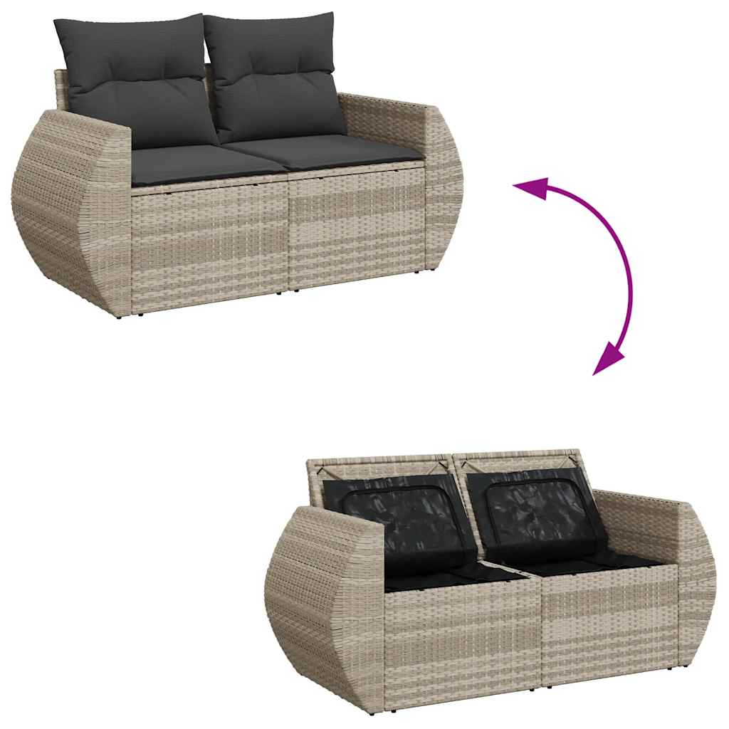 6-delige Loungeset met kussens poly rattan lichtgrijs