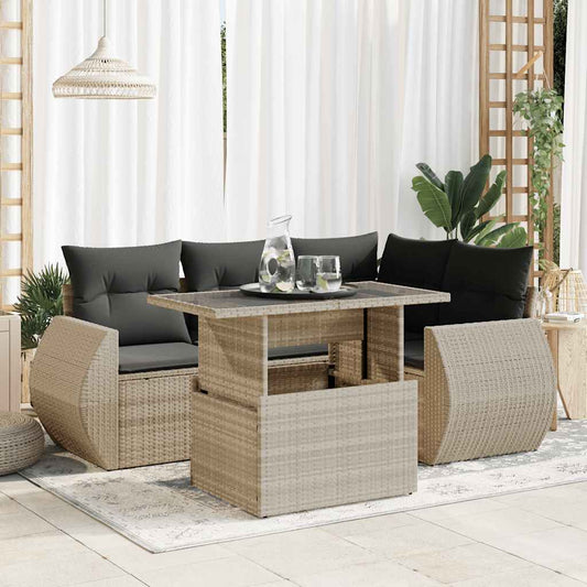 6-delige Loungeset met kussens poly rattan lichtgrijs