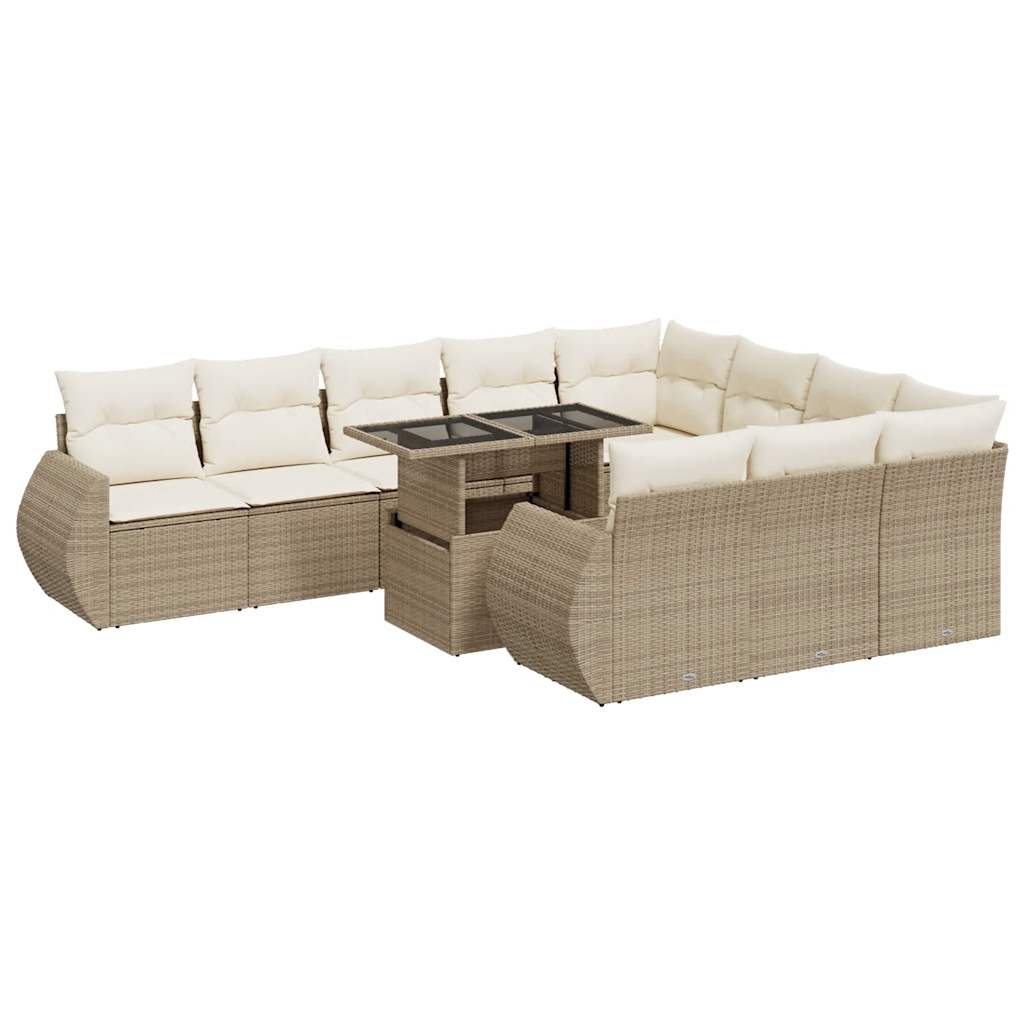 11-delige Tuinset met kussens poly rattan beige