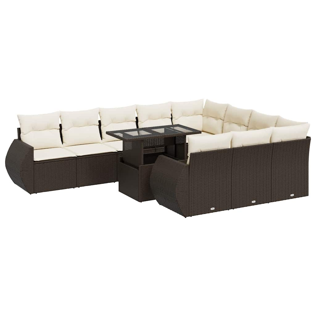 11-delige Loungeset met kussens poly rattan bruin