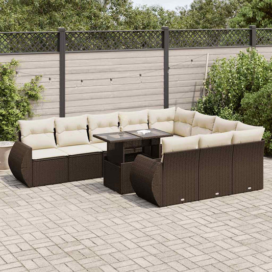 11-delige Loungeset met kussens poly rattan bruin