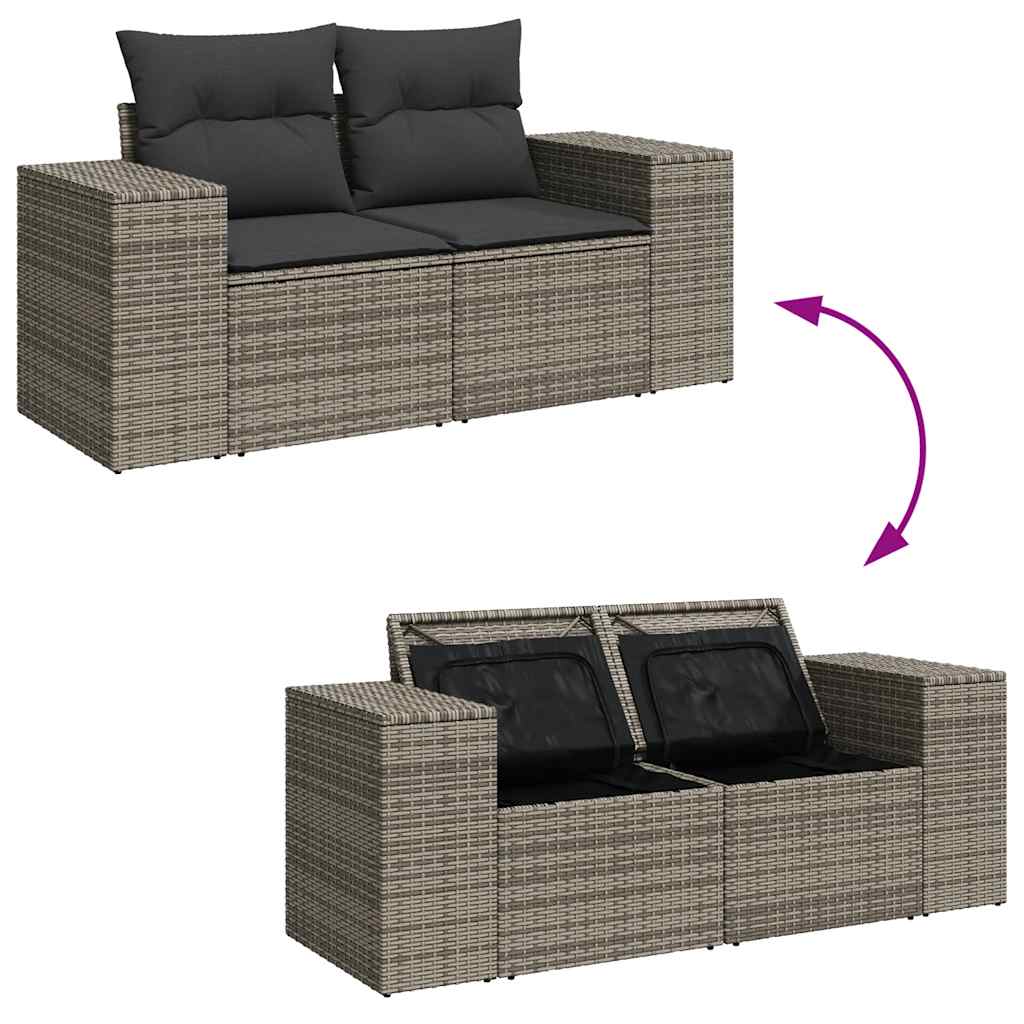 5-delige Loungeset met kussens poly rattan grijs