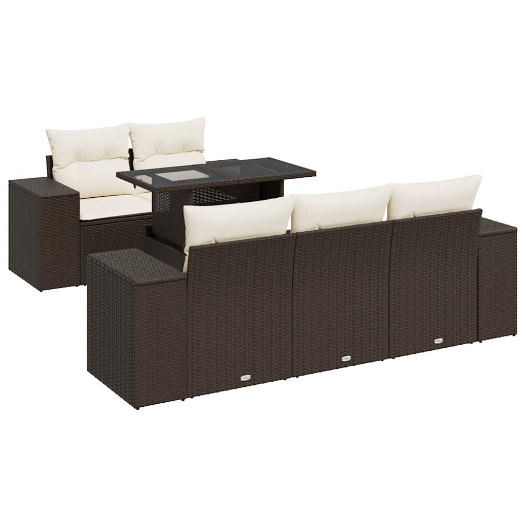 6-delige Loungeset met kussens poly rattan bruin