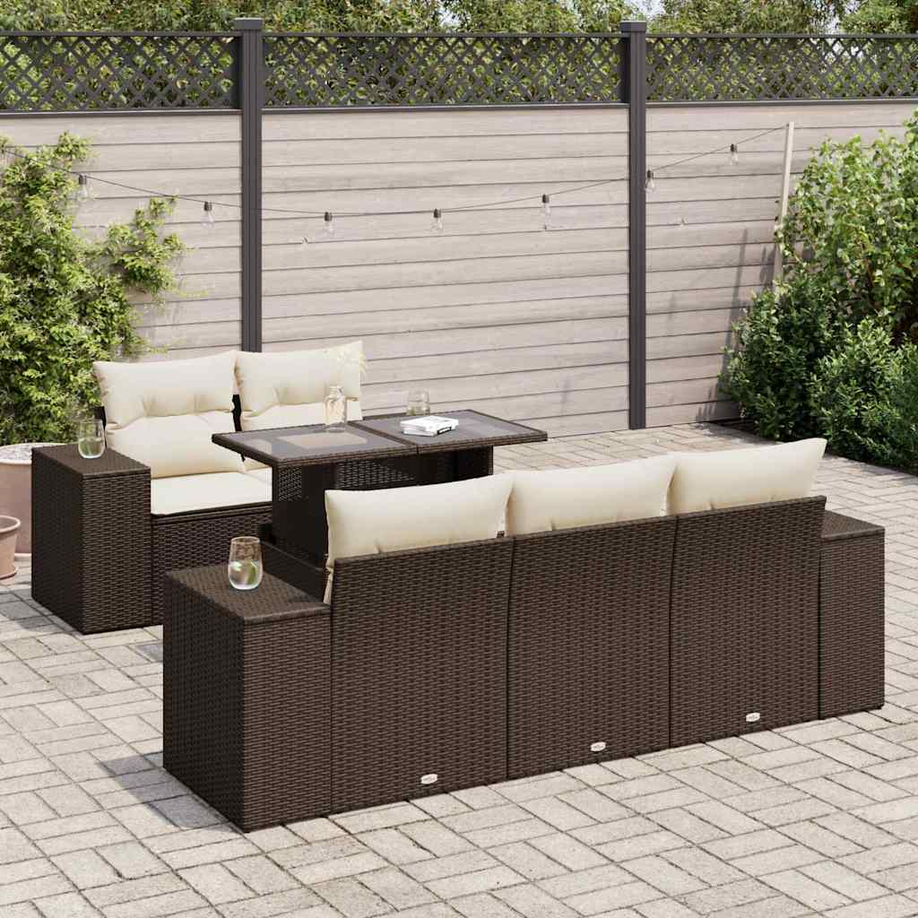 6-delige Loungeset met kussens poly rattan bruin