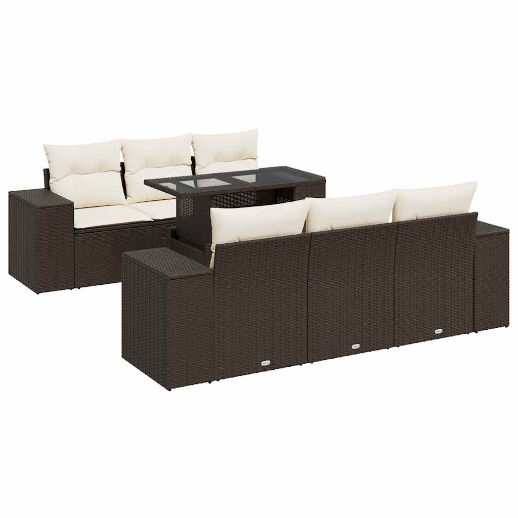 7-delige Loungeset met kussens poly rattan bruin