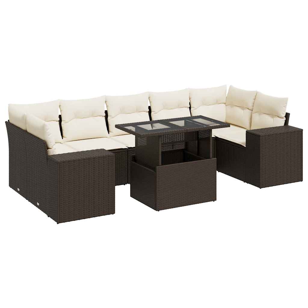 8-delige Loungeset met kussens poly rattan bruin