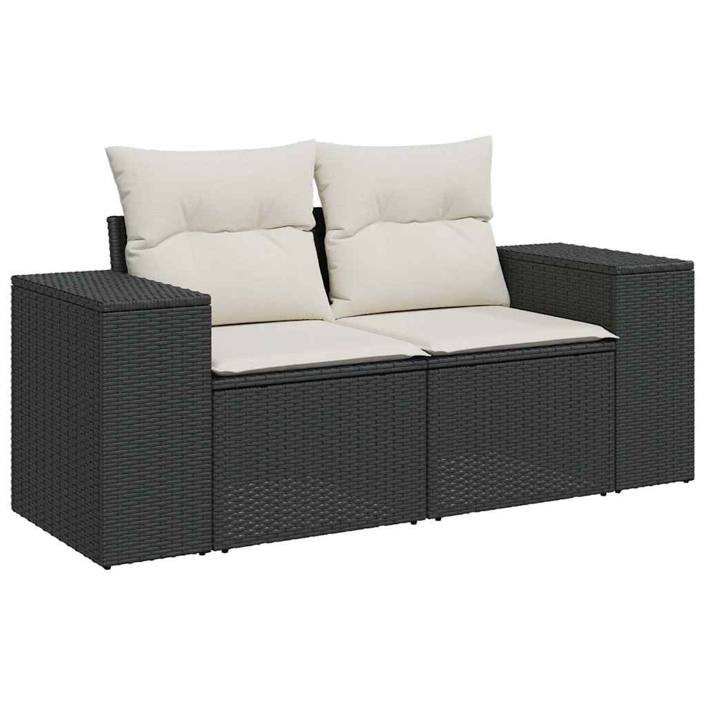 5-delige Loungeset met kussens poly rattan zwart