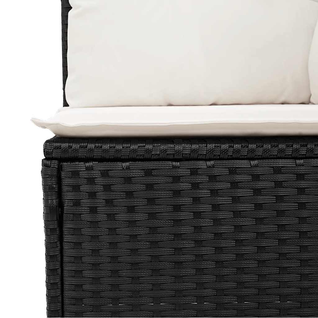 5-delige Loungeset met kussens poly rattan zwart