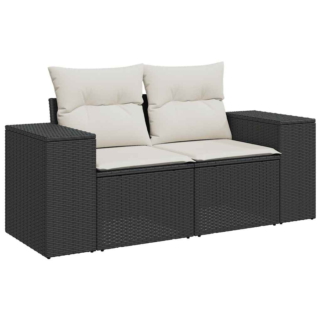 6-delige Loungeset met kussens poly rattan zwart