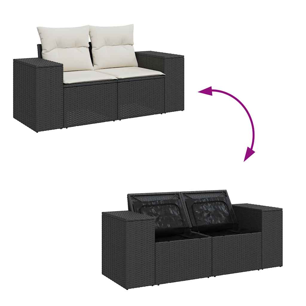 6-delige Loungeset met kussens poly rattan zwart