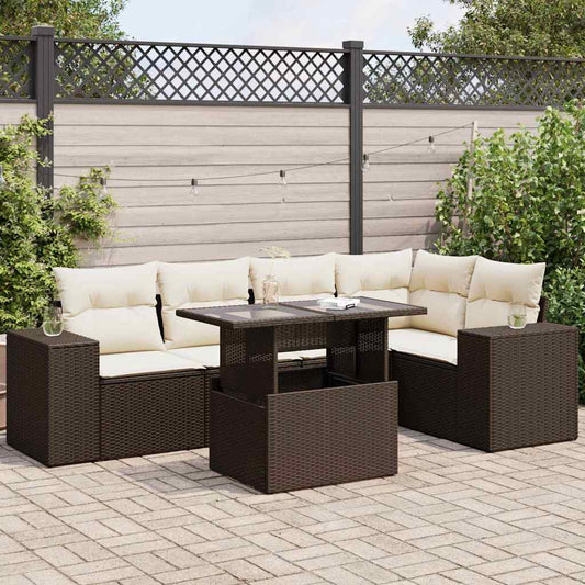 6-delige Loungeset met kussens poly rattan bruin