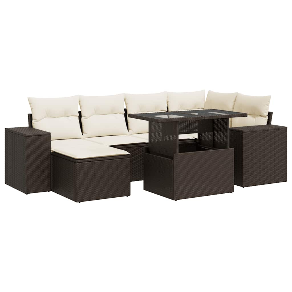 7-delige Loungeset met kussens poly rattan bruin