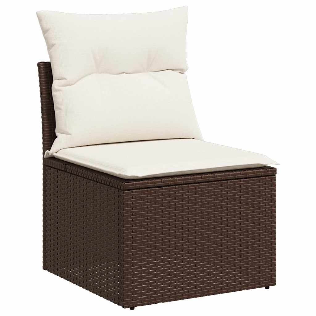 7-delige Loungeset met kussens poly rattan bruin