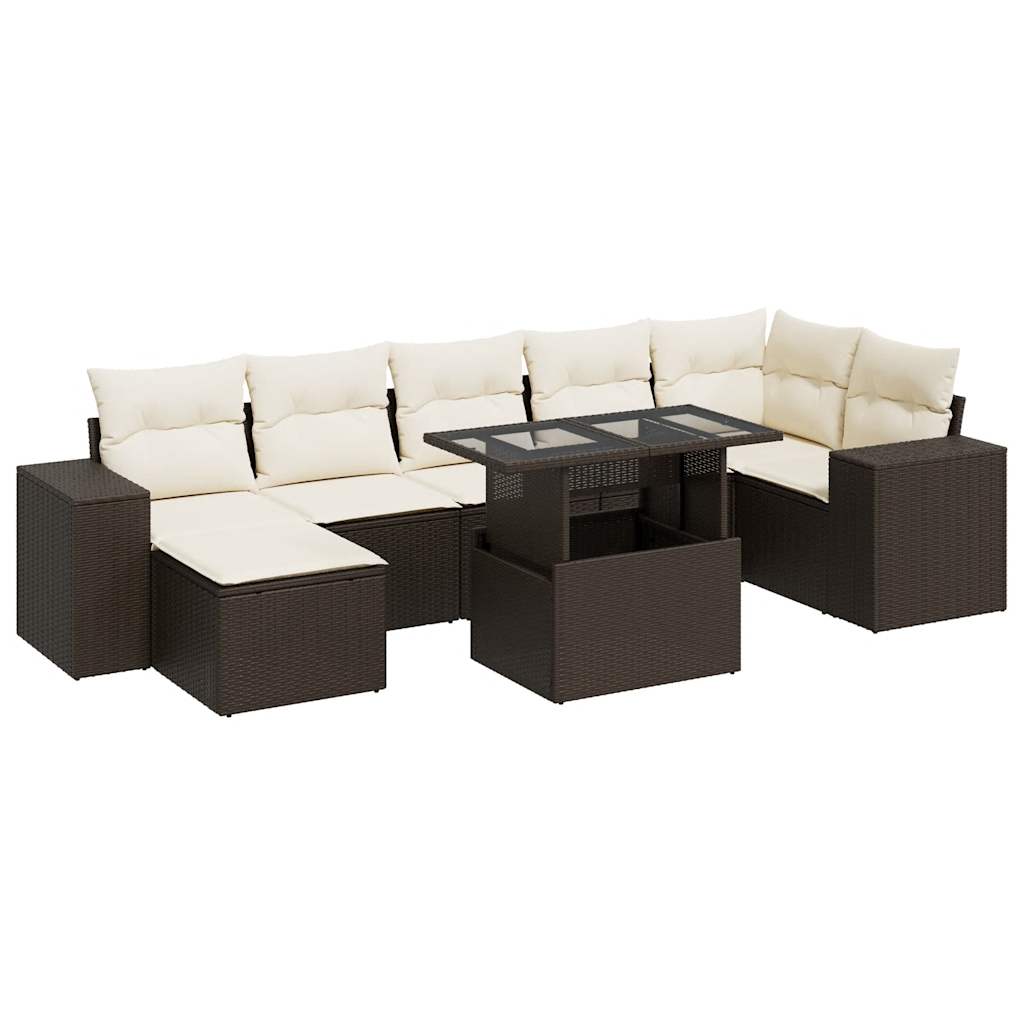 8-delige Loungeset met kussens poly rattan bruin