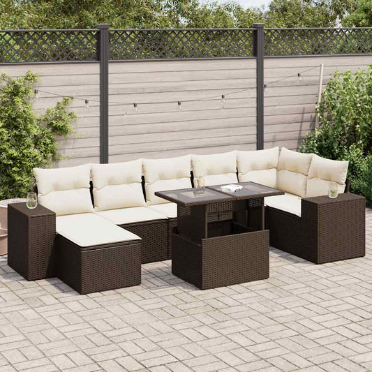 8-delige Loungeset met kussens poly rattan bruin