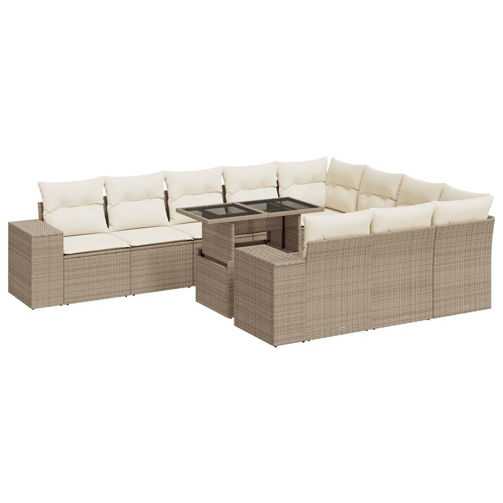 11-delige Tuinset met kussens poly rattan beige