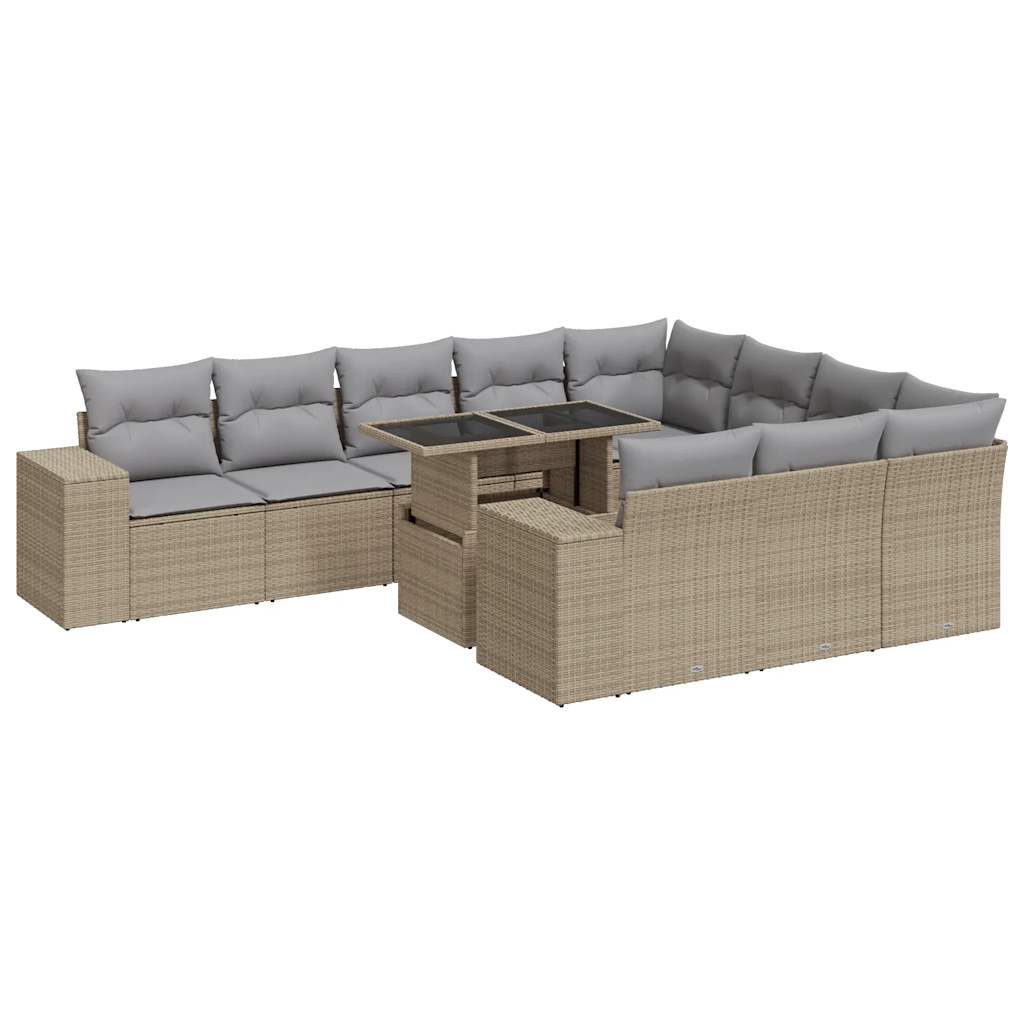 11-delige Tuinset met kussens poly rattan beige