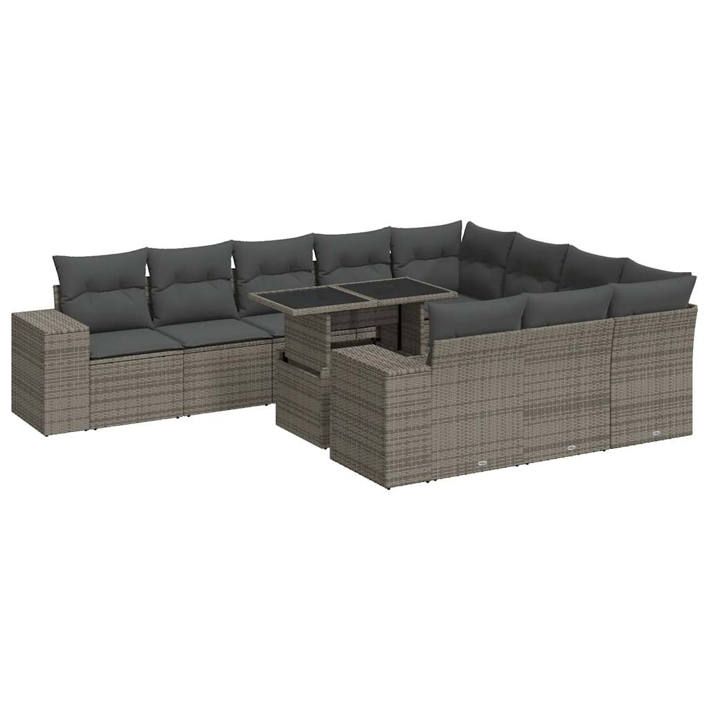 11-delige Loungeset met kussens poly rattan grijs