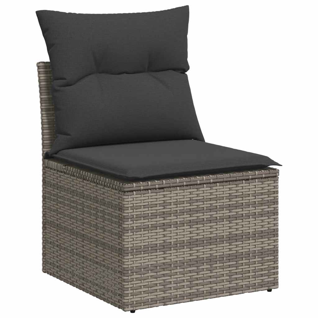 11-delige Loungeset met kussens poly rattan grijs