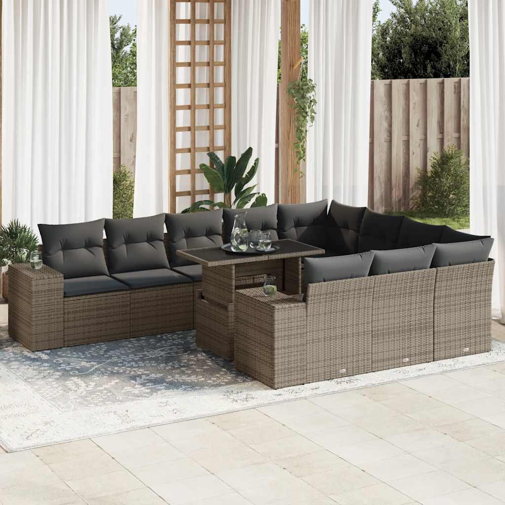 11-delige Loungeset met kussens poly rattan grijs