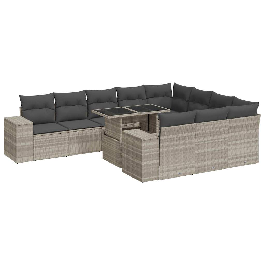 11-delige Loungeset met kussens poly rattan lichtgrijs