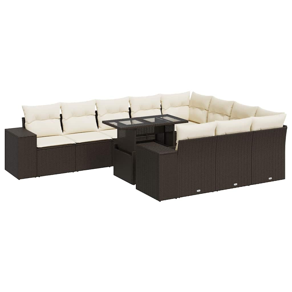 11-delige Loungeset met kussens poly rattan bruin