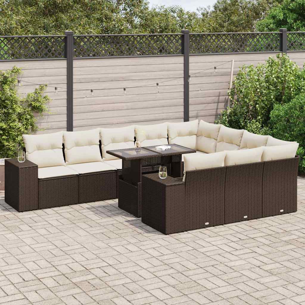 11-delige Loungeset met kussens poly rattan bruin