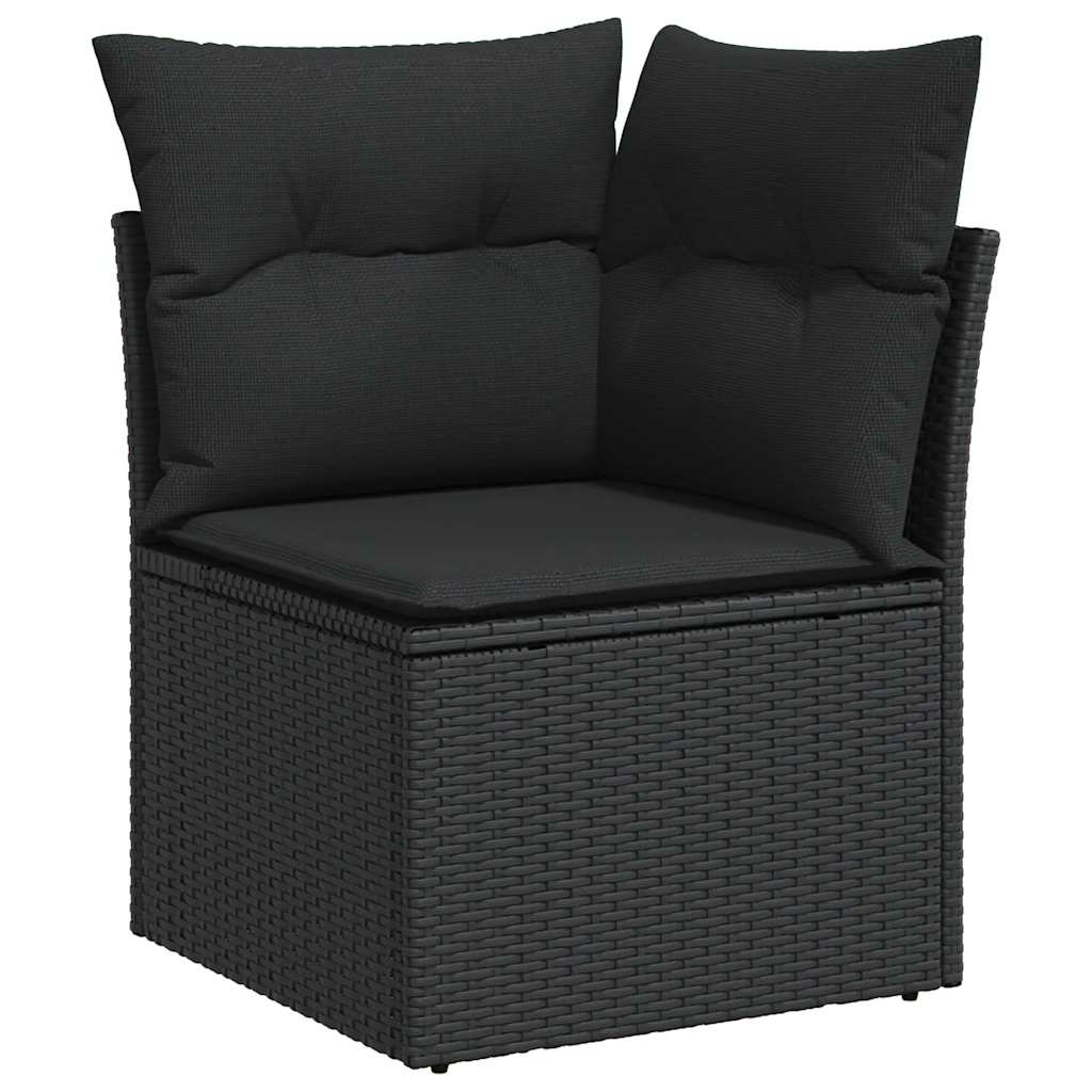 5-delige Loungeset met kussens poly rattan zwart