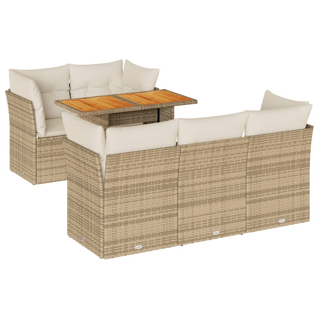 6-delige Loungeset met kussens poly rattan beige