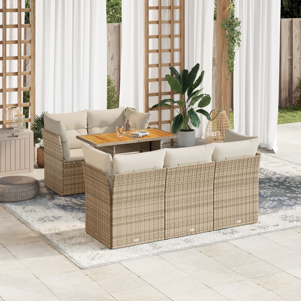 6-delige Loungeset met kussens poly rattan beige